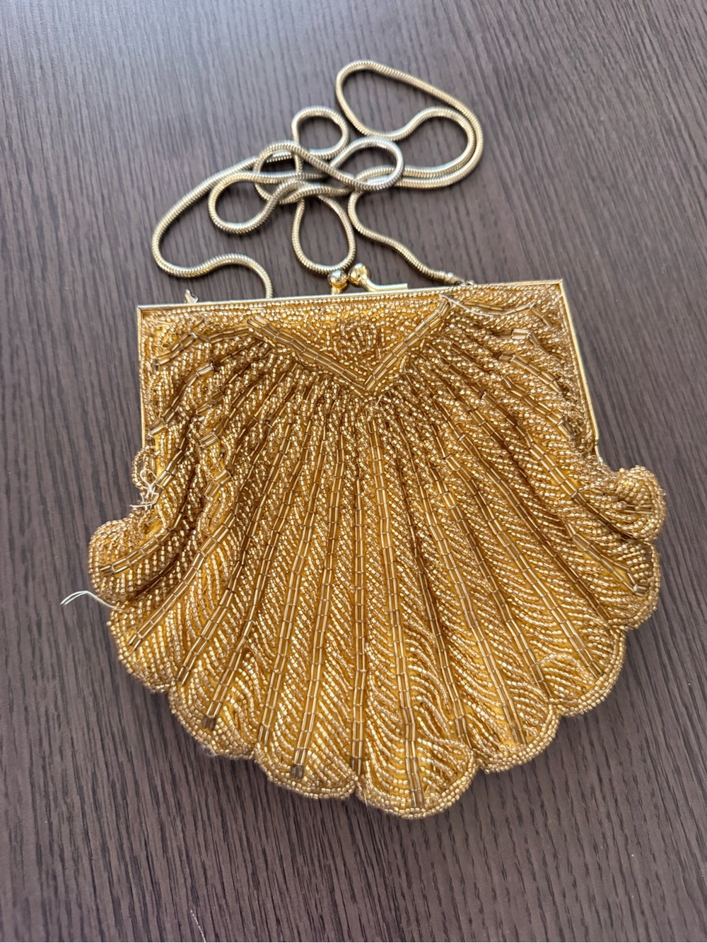 Gold Beaded Shell Evening Bag